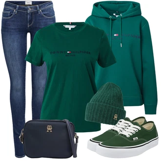 Outfit sa Tirkizna Trenirka/Sportska dukserica/Trenirka/Dukserica Tommy Hilfiger "Cool za slobodno vrijeme"