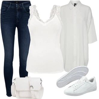 Outfit sa Siva/Bijela/Krem Košulja haljina/Bluza Haljina/Predimenzionirana haljina VERO MODA "Cool za slobodno vrijeme"