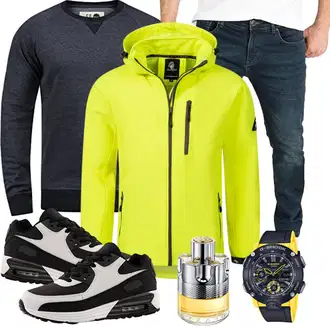 Frühlings Outfits Casual mit Schwarz Unkategorisiert Yazubi, Grün Unkategorisiert Rock Creek, Grau Azzaro "Cooler Look für den Frühling"Look: Trendige, Moderne, Casual, Goa, GoGo, Outdoor, Coole, Indoor, Extravagante