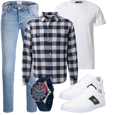 Grau/Blau/Dunkelblau/Hellblau FlanellHemd/Kariertes Hemd DAN FOX APPAREL kombinieren