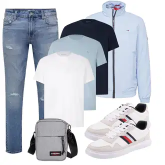 Party Outfits Schön mit Blau/Hellblau Damen 7/8-Länge Jeans/Knöchelstiefel/Boyfriend Jean/Cropped Jeans/Girlfriend Jeans/Jeans mit Schlitz/Jeans mit Loch/Lederjacken Only & Sons "Cooles Outfit"Look: Uni, Classic, Französische, Moderne, Schön, Old Money