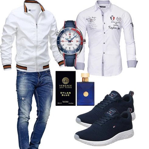 Weiß/Creme/Rot Shirtjacke/Trachtenstrickjacke/Jacke mit Seitlichem Reißverschluss/Sportjacke/Uniformjacke/Bomberjacke/Frühlingsjacke/Sommerjacke/Collegejacke AIEOE kombinieren