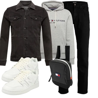 90er Outfit mit Grau Große Größe Sweatmode/Vintage Hoodie/Sport Hoodie/Hoodie/Ausgefallener Hoodie/Sport Sweatshirt/Unisex Hoodie/Kapuzenpullover/Damen Pullover Tommy Hilfiger "Cooles Outfit"Look: Rad, Sportlich, Retro, Skater, Uni, Classic, Vintage, 90er