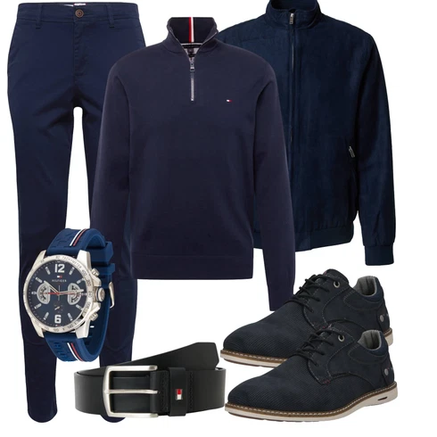Dunkelblau/Blau Bomberjacke/Stehkragen-Strickjacke/Cordjacke/Samtjacke/Uniformjacke/Trachtenstrickjacke/Fleecejacke/Fliegerjacke/Teddy Jacke DAN FOX APPAREL kombinieren