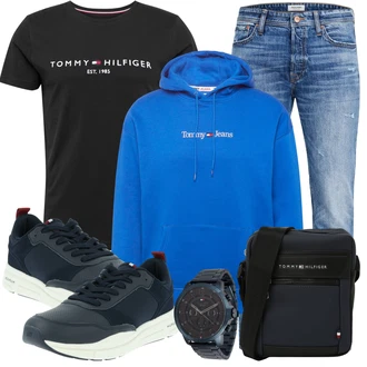 Schmal Kurvige Outfit mit Schwarz/Braun Bluse Große Größe/Shirt & Top Große Größe/Ausgefallenes T-shirt/Funktions T-Shirt/Shirt/Kurzarm T-Shirt/T-Shirt Training Tommy Hilfiger "Freizeit Outfit"