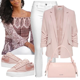 Outfit s Šedá/Krémová/Bílá/Stříbrný Jeggings/Capri kalhoty/Legíny s Rozparkem/Kalhoty se Štěrbinou/Kalhoty s dírou/Skinny Kalhoty Lascana "Ležérní Outfit"