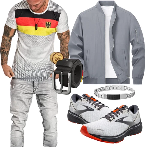 Grau/Hellgrau Nylonjacke/Bomberjacke/Fliegerjacke/Uniformjacke TACVASEN kombinieren mit Grau T-Shirt REPUBLIX