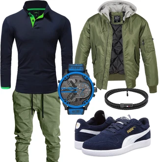Outfit mit Grün/Dunkelgrün Nylonjacke/Winterjacke/Bundeswehr Parka/Bomberjacke/Kapuzenjacke/Fliegerjacke Brandit "Freizeit Outfit"