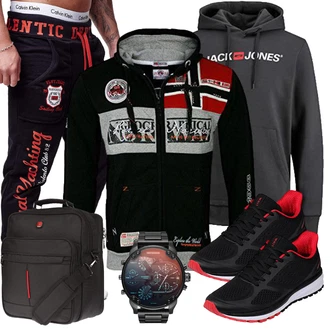 Sport Outfits Old Money mit Schwarz/Gelb Sport Sweatshirt/Strick Hoodie/Ausgefallener Hoodie/Vintage Hoodie/Sport Hoodie/Sweatjacke Geographical Norway "Freizeit Outfit"Look: Moderne, Rap, Classic, Casual, Skater, Hip Hop, Punk, Techno, Old Money, Workwear