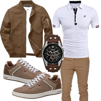 Motorrad Outfit mit Khaki/Braun/Dunkelbraun Frühlingsjacke/Nylonjacke/Sommerjacke/Jacke mit Seitlichem Reißverschluss/Fliegerjacke/Bomberjacke KEFITEVD "Freizeit Outfit"Look: Reiten, Motorrad