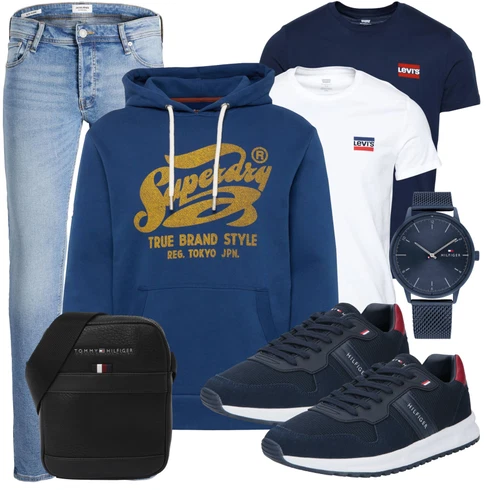 Lang Dunkelblau/Creme/Weiß Shirt-Set/Kurzarm T-Shirt/Shirt/T-Shirt Training/Funktions T-Shirt/Print Shirt/Ausgefallenes T-Shirt levi's ® kombinieren