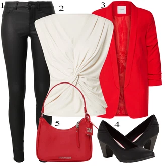 outfit mit Črna/Bela Usnjena Hlača/Leginge v Videzu Usnja/Usnjena pajkica/Treggings/Skinny Hlače/Hlače iz Imitacije Usnja Pieces "Pokrivalo za pomlad"