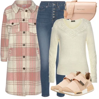 Outfit s Krémová/Červená/Bílá/Žlutá/Khaki/Béžová Svetr s holým zády/Svetr Carmen/Háčkovaný svetr/Svetr s Výstřihem/Kašmírový Svetr/Pletený Svetr/Pulovr s Pleteným Vzorem/Norský Svetr/Svetr s Kulatým Výstřihem/Svetr s Třásněmi/Vlněný Svetr Lascana "Jarní outfit"