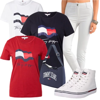 Outfit s Šedá Bota Teniska Tommy Jeans "Jarní outfit"