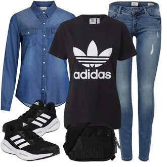 Džínovina Outfit s Tmavě modrá/Modrá/Světle modrá Halenka Džínsová Blůza Vila "Jarní outfit"