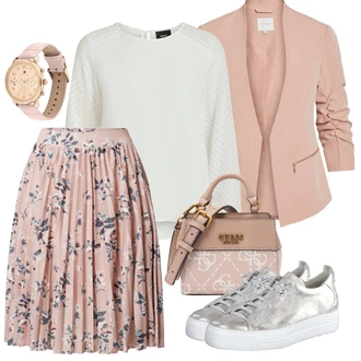 Móda pro plnoštíhlé Outfit s Krémová/Bílá Halenkový Top/Halenka s Dlouhým Rukávem/Slip-on Halenka/Halenka se Stojatým Límcem/Kožená bunda pro muže/Crash blůza/Dětská hračka/Sportovní Halenka/Mušelínová Halenka/Blůza s nášivkou na lokti Object "Jarní outfit"
