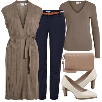 Výstřih kolem krku Outfit s Hnědá/Béžová/Šedá/Khaki Tunika/Šaty Móda Pro Plnoštíhlou Vila "Jarní outfit"