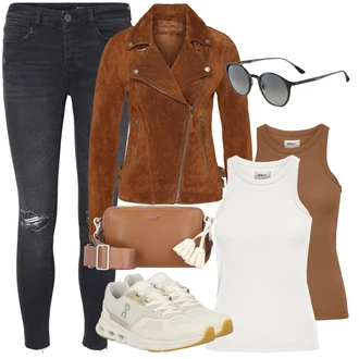 Outfit s Béžová/Hnědá/Šedá/Khaki Bunda s Bočním Zipem/Kožené Bund Kožená vintage bunda/Bunda z Umělé Kůže/Motorkářské Bund/Motorkářská bunda Freaky Nation "Jarní outfit"