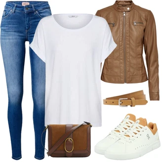 Nadrozměrné Outfit s Šedá/Bílá/Krémová Jednoduchý top/Mužské běžecké boty/Neformální tričko/Tričko nadměrné velikosti/Košilový top/Tričko s krátkým rukávem/Krátký top/Tričko Only "Jarní outfit"Look: Klasické, Nadrozměrné, Bezešvé, Skromné, Cool