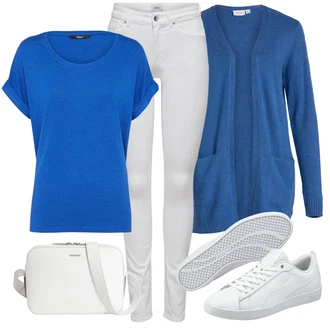 Nadrozměrné Outfit s Modrá/Světle modrá Jednoduchý top/Mužské běžecké boty/Neformální tričko/Fancy tričko/Pletené tričko/Košile Carmen/Tričko nadměrné velikosti/Košilový top/Tričko s krátkým rukávem/Krátký top/Sportovní tričko/Zavinovací Tričko Only "Jarní outfit"Look: Cool, Krásný, Mom, Nadrozměrné, Skromné, Unisex
