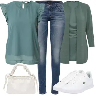 Outfit s Tyrkysový/Zelená/Khaki Pletenina veľkej veľkosti/Tunika/Kabát/Kalhoty Veľké Veľkosti Only "Jarní outfit"