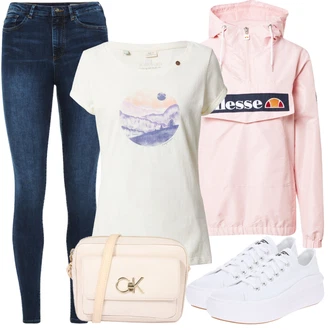 Outfit s Růžová Bunda s Kapucí/Jarní bunda/Plachtařská bunda/Trenérská bunda/Letní Bund/Větrovka/Bluzon/Nepromokavé Bund "Jarní outfit"