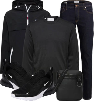 Outfit mit Schwarz Schuh Ohne Schnürsenkel/Sommer Sneaker/Turnschuh ohne Schnürsenkel/gesundheitsschuh/Sneaker Mit Lochmuster Nike Sportswear "Lässiger Freizeit Look"