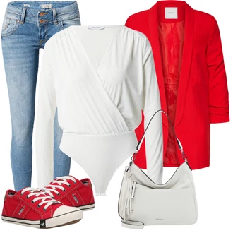 Outfit s Červená/Tmavě červená Oversize Sako/Boyfriend Sako/Dlouhý Sako/Teplákový blejzr/Kožená bunda pro muže Pieces "Lehký outfit"