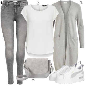 outfit mit Temno Siva/Svetlo Siva/Siva Hlača velika velikost Pajkice Velika Velikost Only "Pokrivalo za pomlad"
