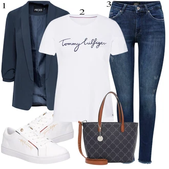 outfit mit Bela/Rdeča Superga Usnjene superge/Superge Nizka/Ozka Superga/Superge Z Bočno Zadrgo/Poletne superge Tommy Hilfiger "Pokrivalo za pomlad"
