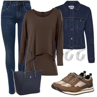 S zakovicama Outfit sa Tamnoplava/Svjetloplava/Plava Traper Jakna/Kratka Traper Jakna Noisy may "Lijepi proljetni outfit"Look: S zakovicama, Jahanje, Raditi
