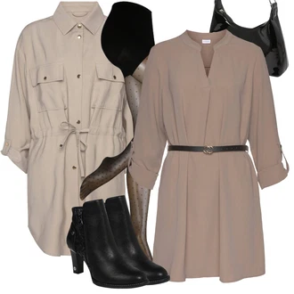 Puntíkatý Outfit s Tmavě šedá/Khaki/Béžová/Růžová/Šedá/Zlatý Punčocháče/Třpytivý punčocháč/Punčocháče Velká Velikost MAGIC Bodyfashion "Módní jarní outfit"