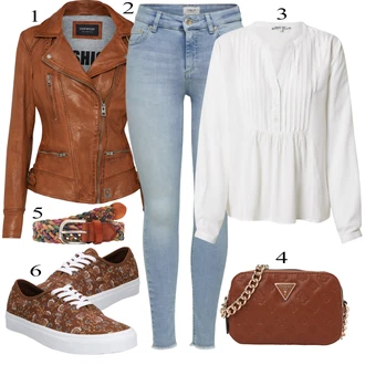 Biker outfit mit Rjava/Temno rjava/Roza Vintage Usnjena Jakna/Jesenska jakna/Motoristična jakna/Jakna iz Umetnega Usnja/Usnjena Bomber Jakna/Usnjena Jakna/Pomladna jakna Oakwood "Pokrivalo za pomlad"