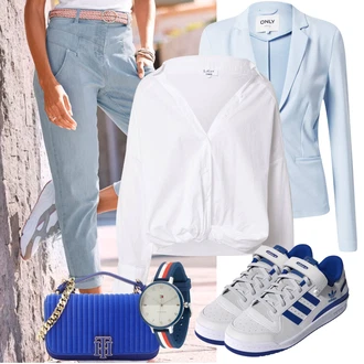 Outfit s Světle modrá/Modrá Boyfriend Kalhoty/Kalhoty se Štěrbinou/Rovná Kalhoty/Chinos/Úzká Kalhoty/Jeggings/3/4 Kalhoty/Ležérní Kalhoty/Capri kalhoty Lascana "Módní jarní outfit"