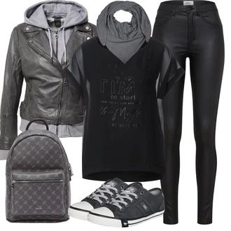 Slouchy Vlna Outfit s Šedá/Světle šedá/Tmavě šedá Šátek/Šál/Kruhový Šál/Klobouk Bandana Zwillingsherz "Módní jarní outfit"