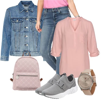 Outfit s Šedá/Světle šedá Teniska Letní Tenisky/Teniska se zapínáním na suchý zip/Bota Bez Tkaničky/Zdravotní bota/Bota Na Pěší Turistiku/Pohodlná Bota Lascana "Módní jarní outfit"