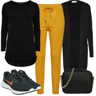 Outfit s Žlutá/Hnědá Ležérní Kalhoty/Žerzejová Kalhoty/Jogger Kalhoty/Sportovní kalhoty/Tréninková Kalhoty/Mrkvová Kalhoty Only "Módní jarní outfit"