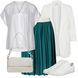 Elegantní Outfit s Bílá/Krémová/Hnědá Úzká Teniska/Nízká Teniska/Kožené Tenisky/Plátěná Teniska Converse "Módní jarní outfit"Look: Bezešvé, Unisex, Klasické, Glamourové, Nadrozměrné, Skater, Sportovní, Ležérní, Trendový, Elegantní, Chytrý příležitostný