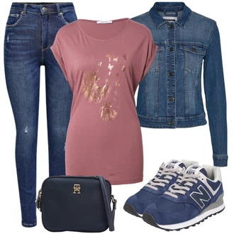 Outfit s Modrá Teniska/Zimní bota/Nízká bota na podpatku New Balance "Módní jarní outfit"