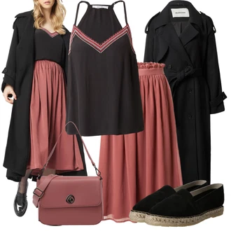 Kůže Outfit s Černá/Béžová Espadrille pantofle About You "Módní jarní outfit"