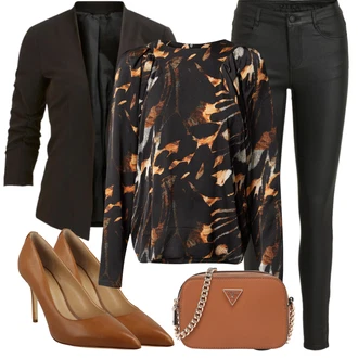 Outfit s Hnědá/Oranžová/Červená Ležérní košile/Barevná košile/Havajská košile Copenhagen Muse "Módní jarní outfit"