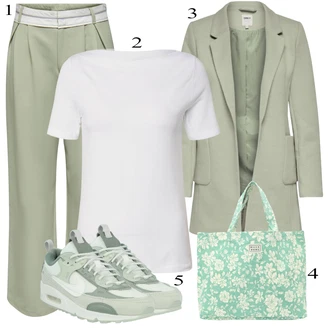 Krst outfit mit Siva/Bela/Krem Velika velikost Srajca & majica Velike velikosti/Bluza Velika velikost VERO MODA "Pokrivalo za pomlad"Look: Bar, Rave, Krst, Koncert, Konfirmacija, Šola