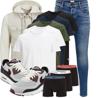 Retro Outfit mit Blau/Hellblau Lederjacke/Push up Jeans/Knöchelstiefel/Slim Fit Jeans/Leder Schuhe/Damen 7/8-Länge Jeans/Jeans mit Schlitz/Low Rise Jean/Schlupfjeans/Winterjacke/Thermojeans/Biker Jeans Only & Sons "Outfit für den Frühling"Look: Uni, Coole, Schlichte, Retro, Old Money, Classic, Schön