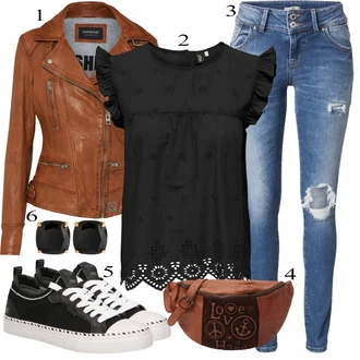 Biker outfit mit Rjava/Temno rjava/Roza Vintage Usnjena Jakna/Jesenska jakna/Motoristična jakna/Jakna iz Umetnega Usnja/Usnjena Bomber Jakna/Usnjena Jakna/Pomladna jakna Oakwood "Pokrivalo za pomlad"