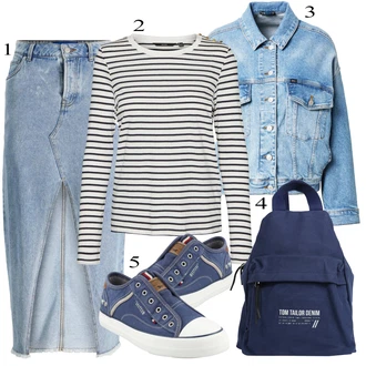 outfit mit Modra Touring backpack Tom Tailor Denim "Pokrivalo za pomlad"