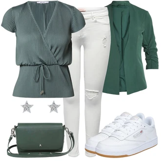 Vintage kombinacije sa Siva/Bijela/Kaki/Krem/Svjetlosiva/Srebro Traperice Kožna Jakna/Traperice s Rupom/Push-up Traperice/Traperice s Prorezom/Kožne jakne Only "Outfit za proljeće"