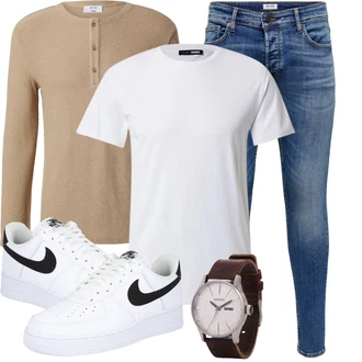 Outfit mit Blau/Hellblau Lederjacke/Push up Jeans/Knöchelstiefel/Slim Fit Jeans/Leder Schuhe/Damen 7/8-Länge Jeans/Jeans mit Schlitz/Low Rise Jean/Schlupfjeans/Winterjacke/Thermojeans/Biker Jeans Only & Sons "Outfits für jeden Tag"