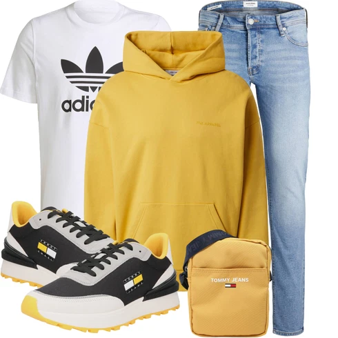 Schwarz Jeans Bluse/Sneaker Low/Jeans-Blazer/Leder Sneaker Tommy Jeans kombinieren
