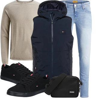 Coole Outfit mit Schwarz Schmaler Sneaker/Sneaker Low/Canvas-Sneaker/Sommer Sneaker/Schnürschuh Tommy Hilfiger "Perfekt für die Freizeit"Look: Uni, Trendige, Esthetische, Ausgefallene, Classic, Elegant, Sportlich, Smart Casual, Coole, Casual, Skater