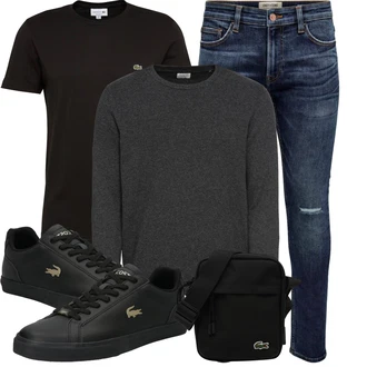 Outfit mit Dunkelgrau/Grau Feinstrickpullover/Wollpullover/Basic Pullover/Einfacher Pullover/Kaschmir Pullover/Rundhals Pullover/Thermo Pullover/Stillpullover/Kaschmir Pullover/Pullover mit Stehkragen/Damen Pullover/Sweatshirt Jack & Jones "Perfekt für die Freizeit"